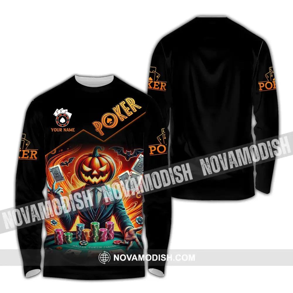 Unisex Shirt Custom Name Halloween Poker Hoodie Polo Long Sleeve / S T-Shirt