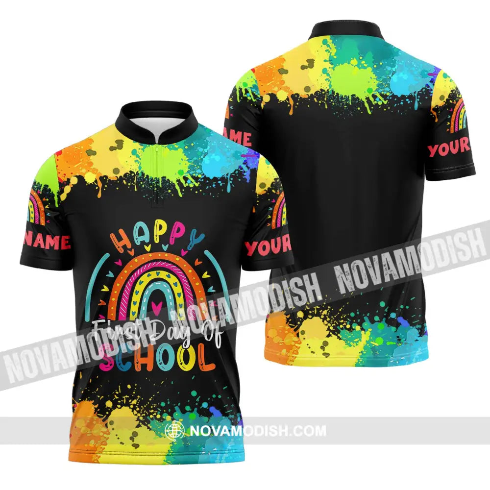 Unisex Shirt - Custom Name Happy First Day Of School Shirt Zipper Polo Shirt / S T-shirt