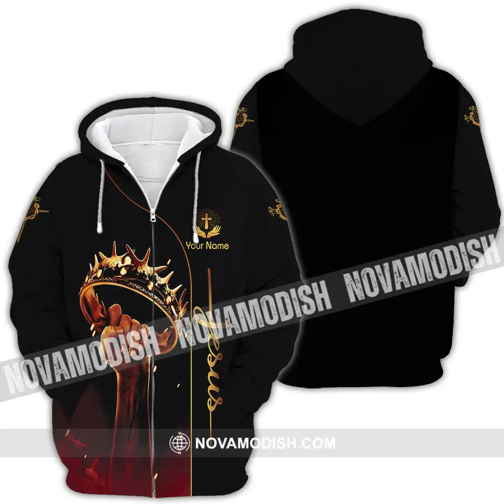 Unisex Shirt - Custom Name Shirt Holding Crown Of Thorns Jesus Zipper Hoodie / S T-shirt