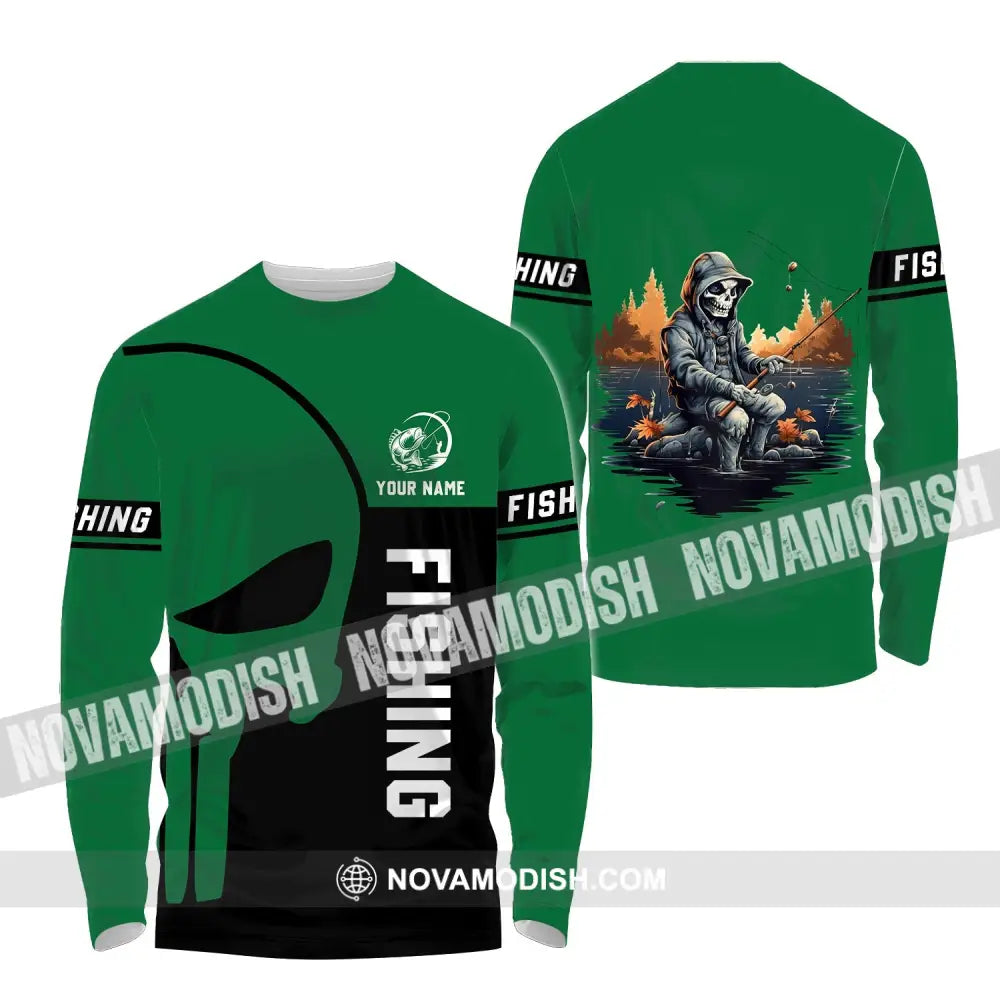 Unisex Shirt - Custom Name Hook Fishing Skeleton Shirt Long Sleeve Shirt / S T-shirt