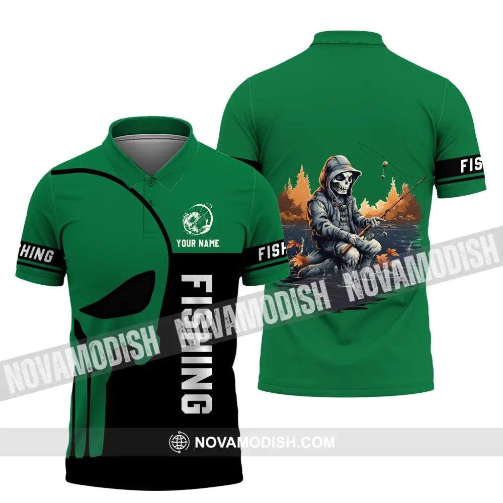 Unisex Shirt - Custom Name Hook Fishing Skeleton Shirt Polo Shirt / S T-shirt