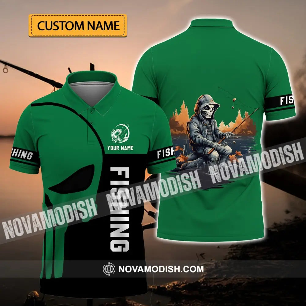 Unisex Shirt - Custom Name Hook Fishing Skeleton Shirt T-shirt