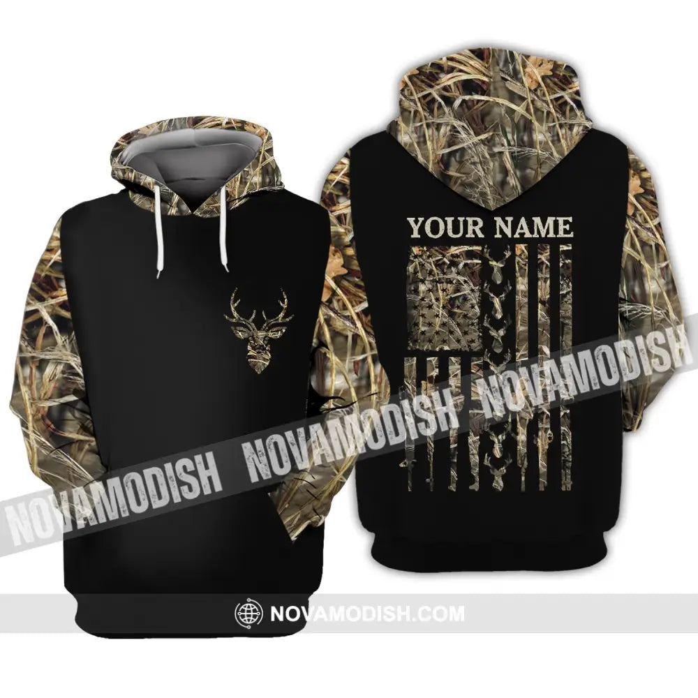 Unisex Shirt - Custom Name Shirt - Hunting Shirt Hunting Name - Deer Hunting Camo American Flag Hoodie / S T-shirt