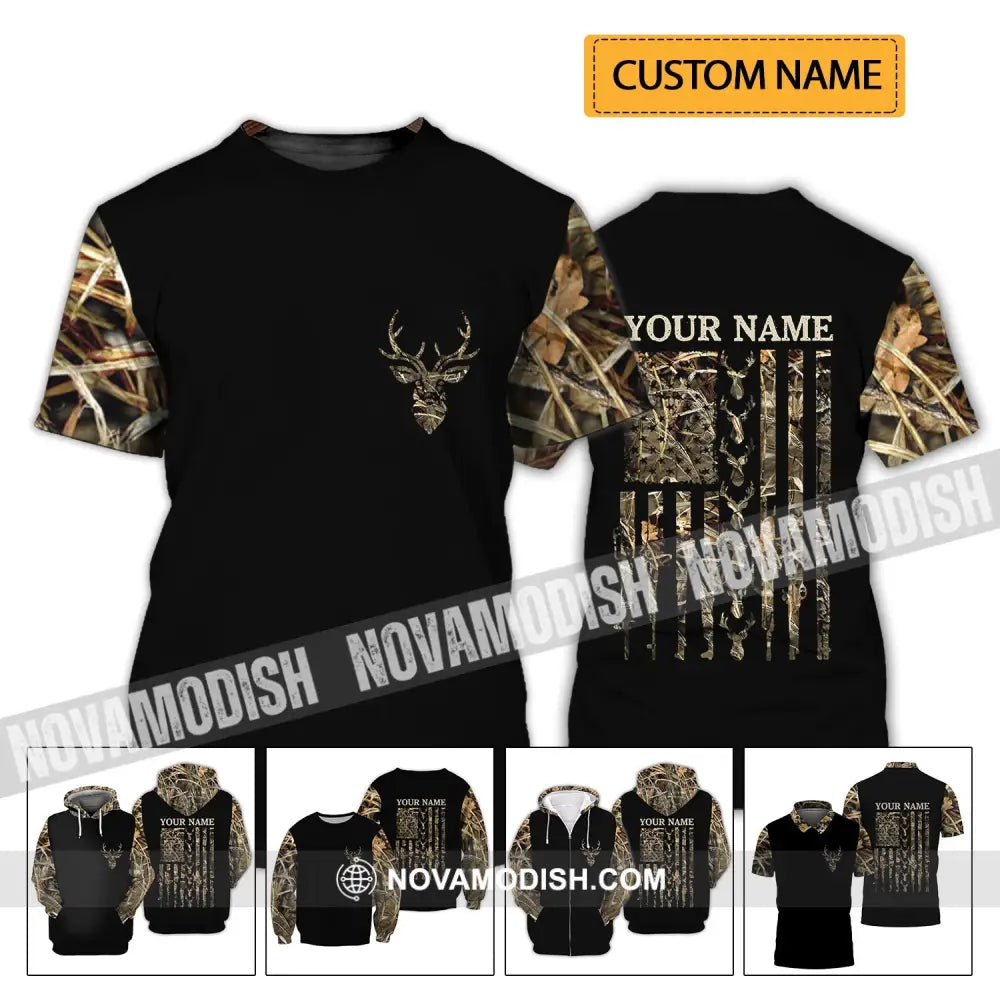 Unisex Shirt - Custom Name Shirt - Hunting Shirt Hunting Name - Deer Hunting Camo American Flag T-shirt