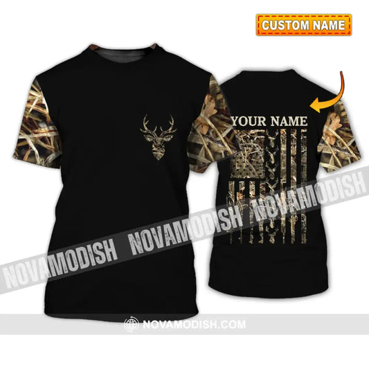 Unisex Shirt - Custom Name Shirt - Hunting Shirt Hunting Name - Deer Hunting Camo American Flag T-shirt