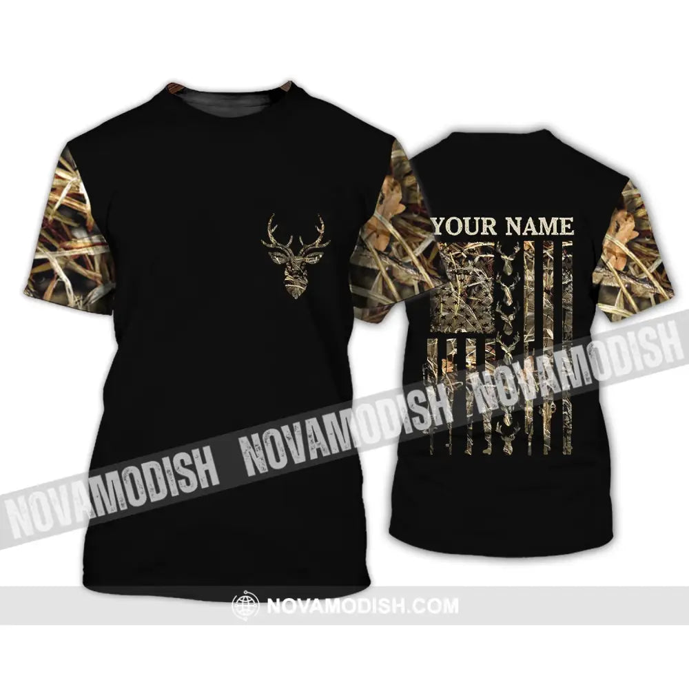 Unisex Shirt - Custom Name Shirt - Hunting Shirt Hunting Name - Deer Hunting Camo American Flag T-Shirt / S T-shirt