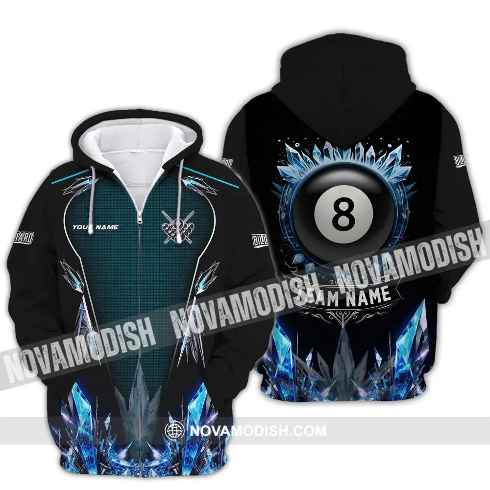 Unisex Shirt - Custom Name Shirt Ice Billiards Balls Number 8 Zipper Hoodie / S T-shirt