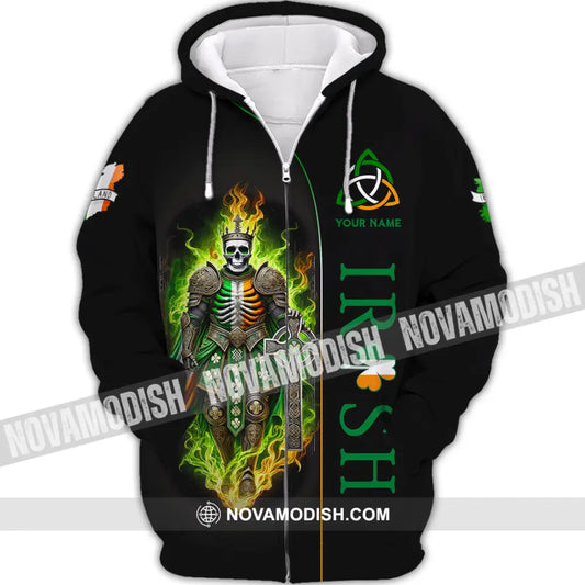 Unisex Shirt Custom Name Ireland Irish Polo Long Sleeve Zipper Hoodie / S T-Shirt
