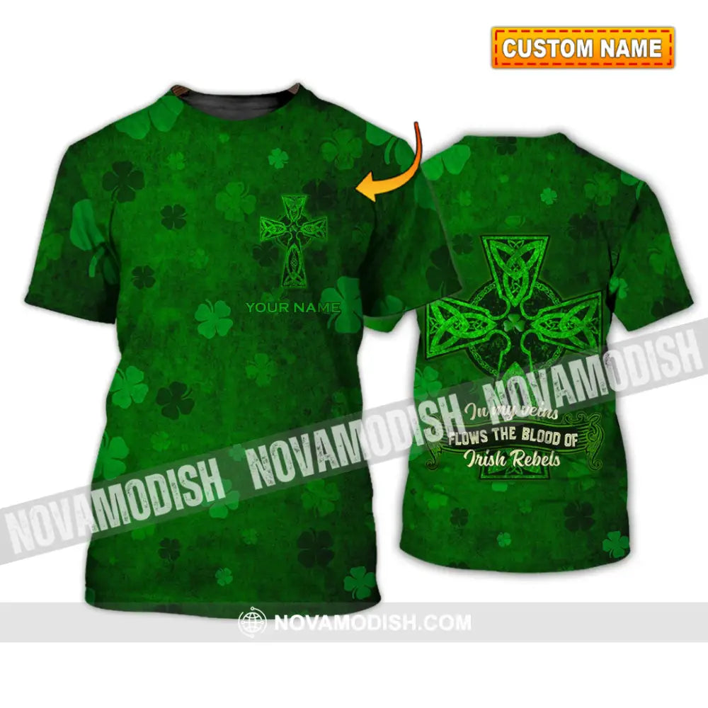 Unisex Shirt - Custom Name Shirt - Irish Patrick’s Day Gift Happy Saint Patrick’s Day In My Veins Flows The Blood Of