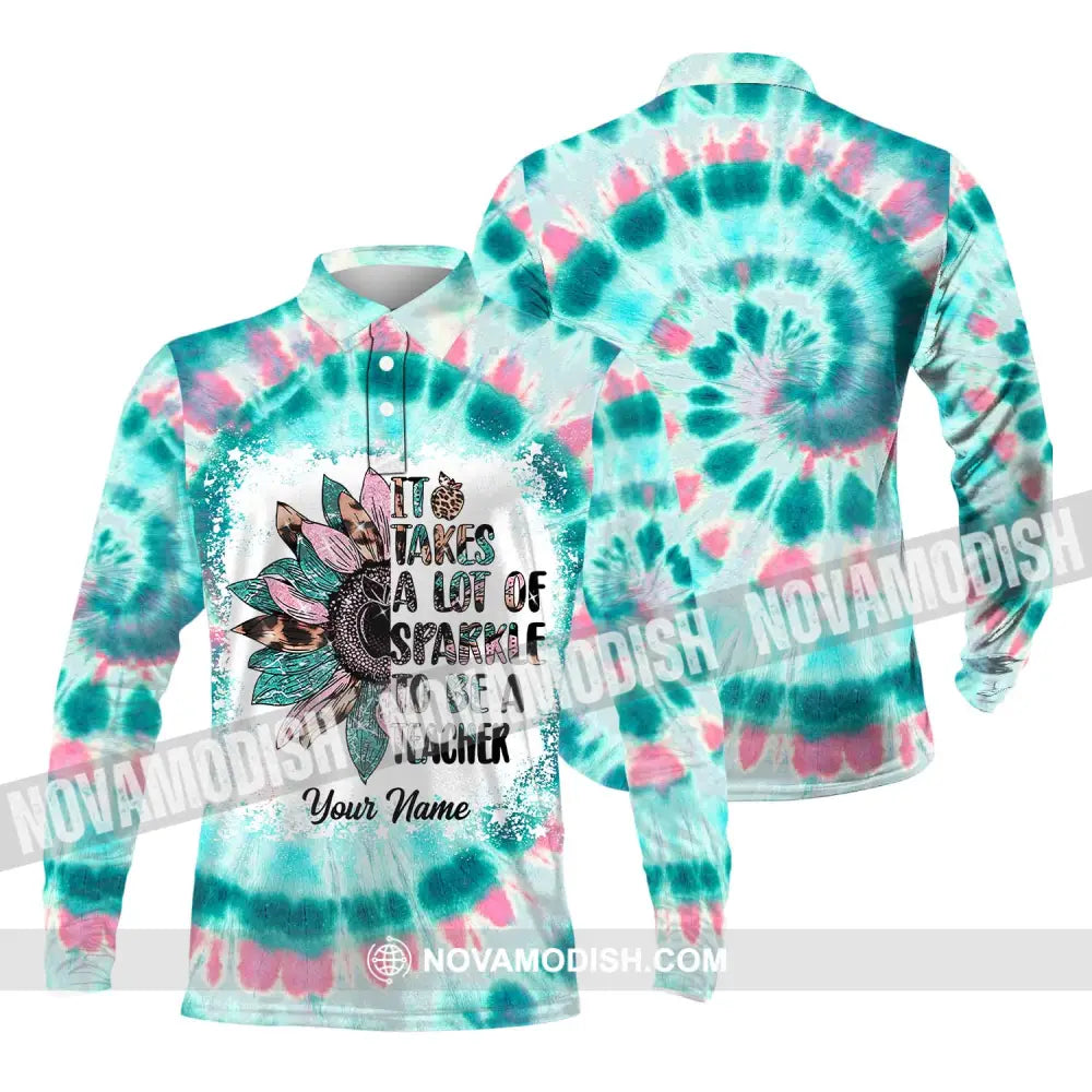 Unisex Shirt - Custom Name Shirt It Takes A Lot Of Sparkle To Be A Teacher Long Sleeve Polo / S T-shirt
