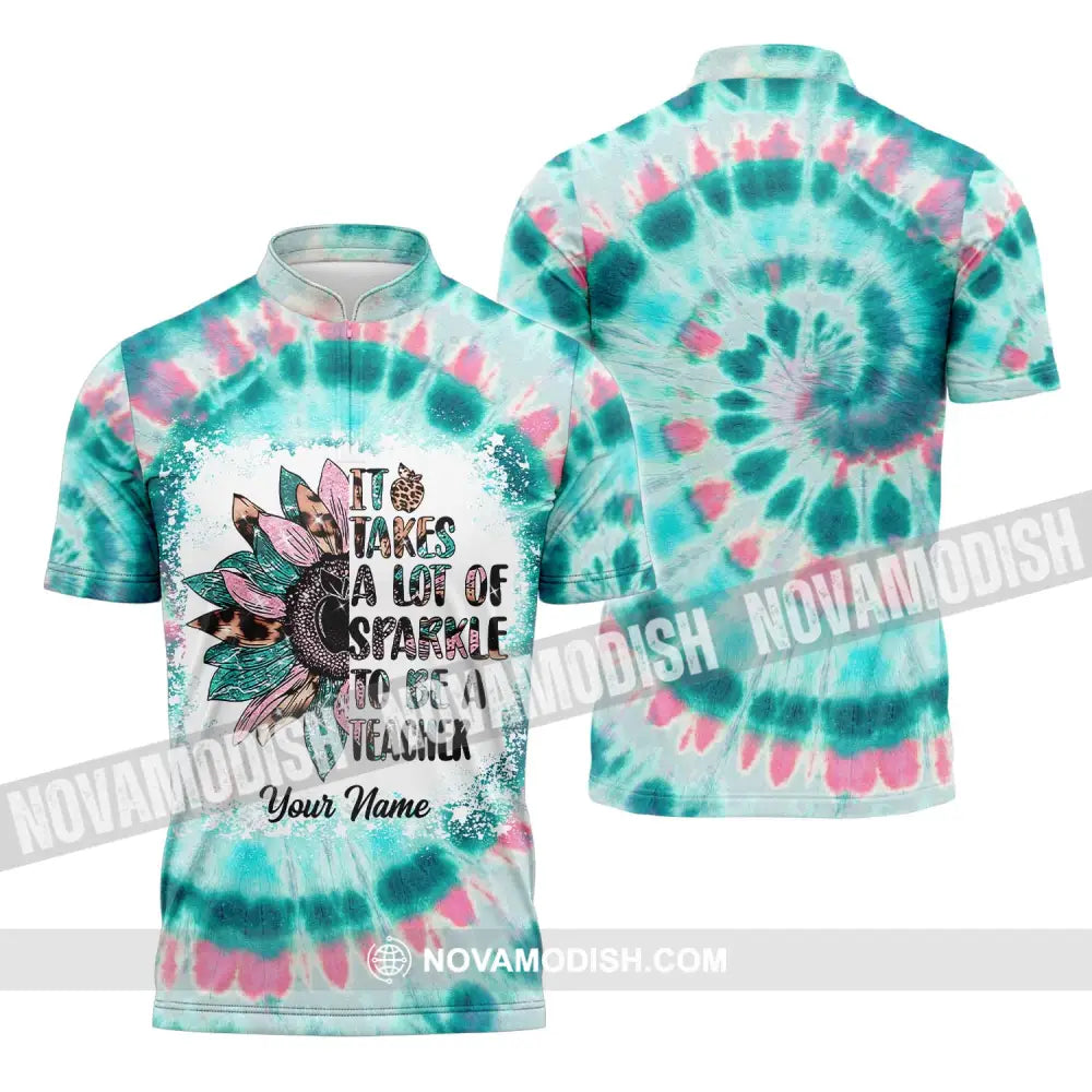 Unisex Shirt - Custom Name Shirt It Takes A Lot Of Sparkle To Be A Teacher Zipper Polo Shirt / S T-shirt