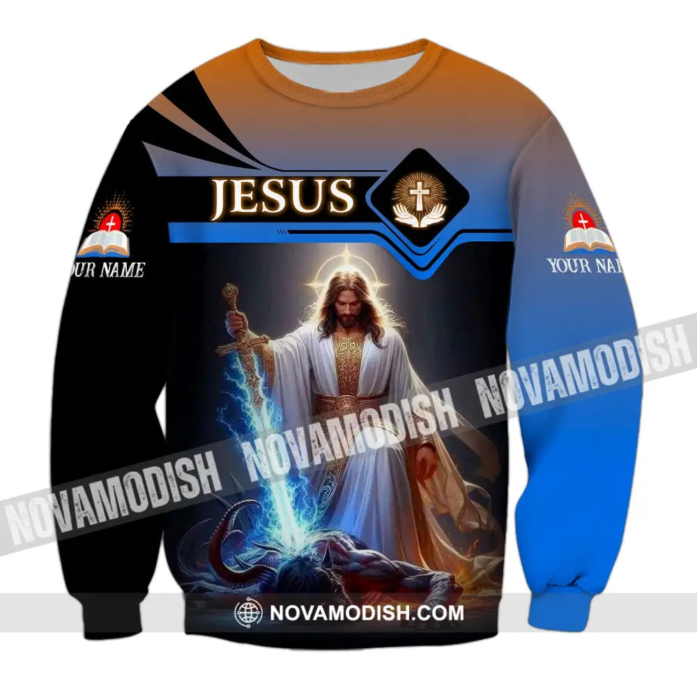 Unisex Shirt - Custom Name Jesus And Sword Long Sleeve / S T-Shirt