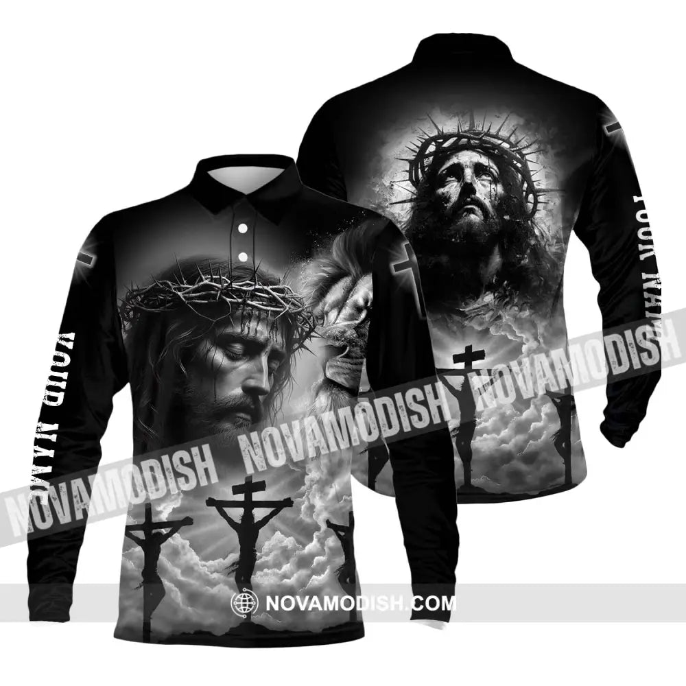Unisex Shirt - Custom Name Jesus Shirt Black Long Sleeve Polo / S T-shirt