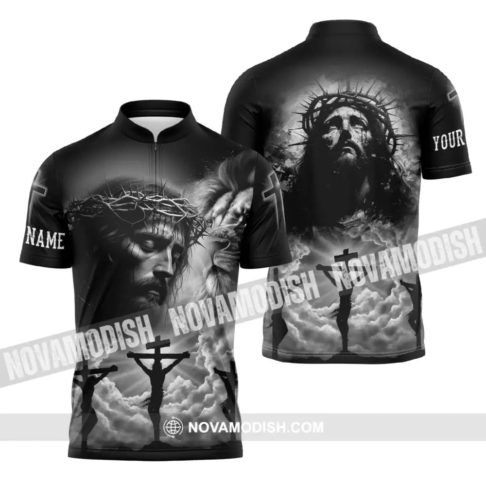 Unisex Shirt - Custom Name Jesus Shirt Black Zipper Polo Shirt / S T-shirt