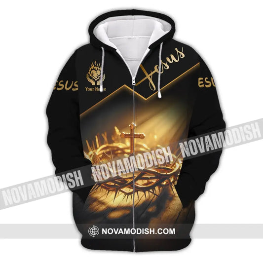 Unisex Shirt - Custom Name Jesus Crown Of Thorns Zipper Hoodie / S T-Shirt