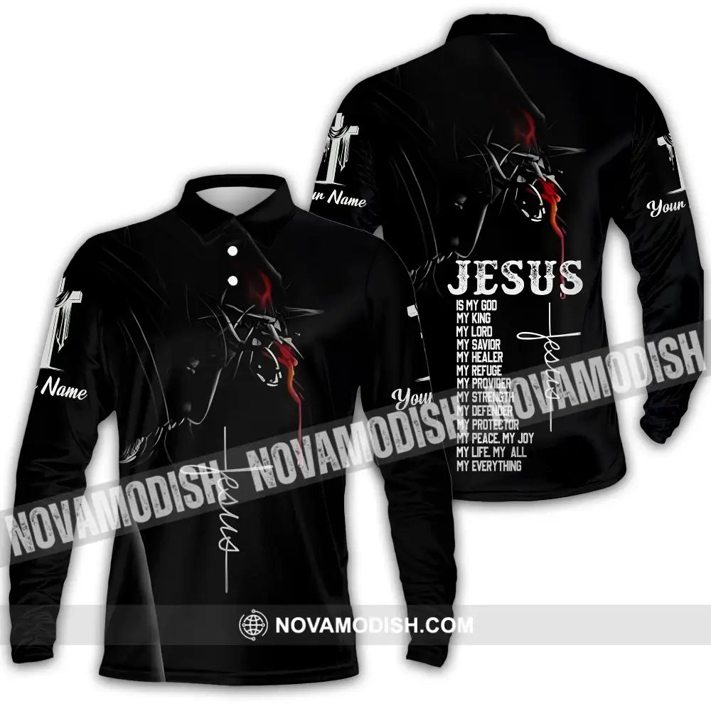 Unisex Shirt - Custom Name Jesus Shirt Jesus Is My God Long Sleeve Polo / S T-shirt