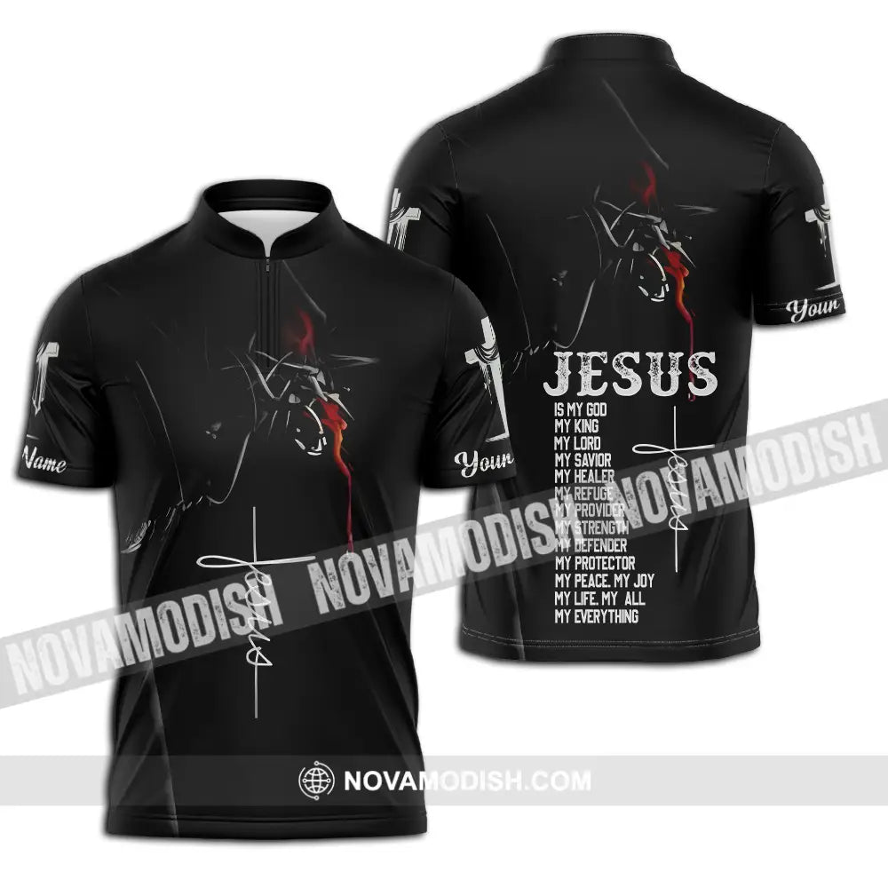 Unisex Shirt - Custom Name Jesus Shirt Jesus Is My God Zipper Polo Shirt / S T-shirt