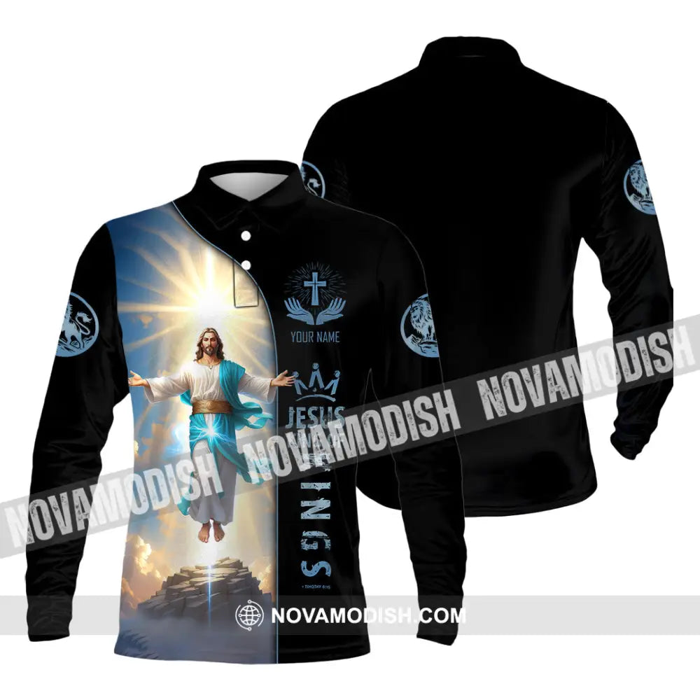 Unisex Shirt - Custom Name Shirt Jesus King Of King Long Sleeve Polo / S T-shirt