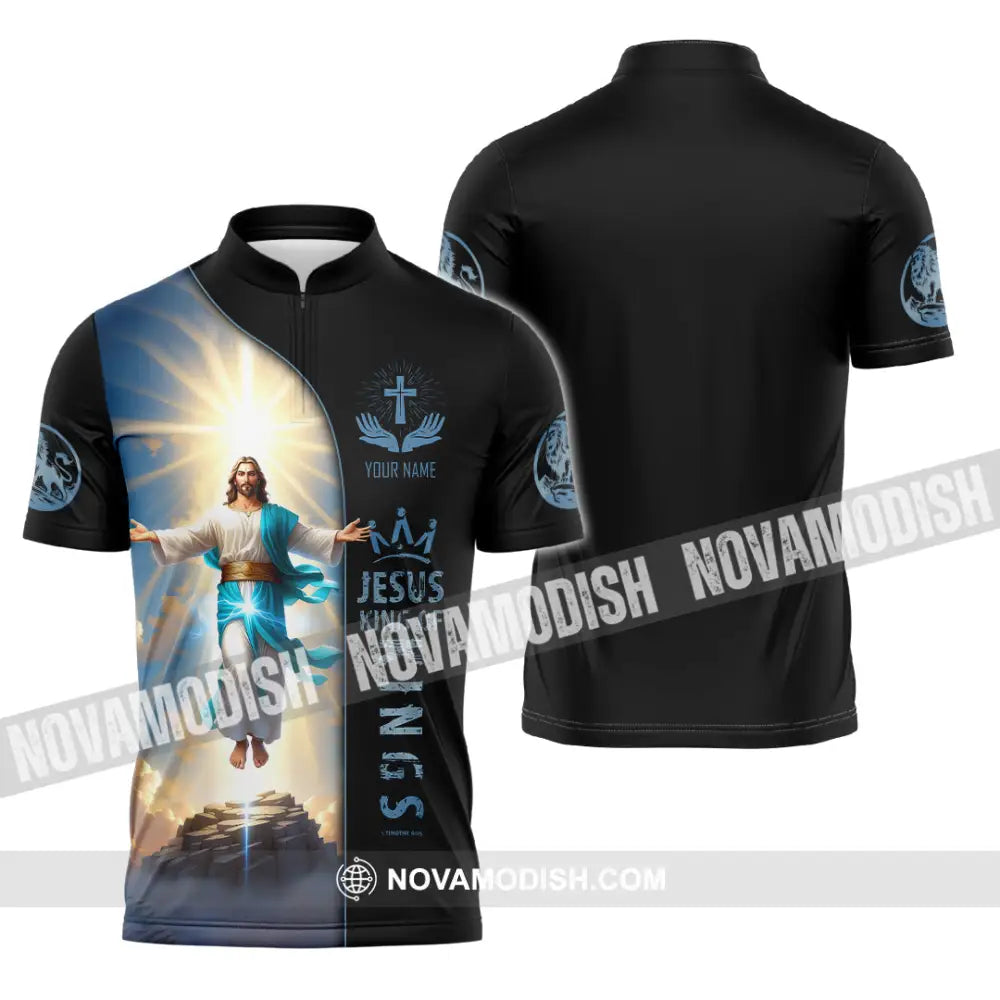 Unisex Shirt - Custom Name Shirt Jesus King Of King Zipper Polo Shirt / S T-shirt
