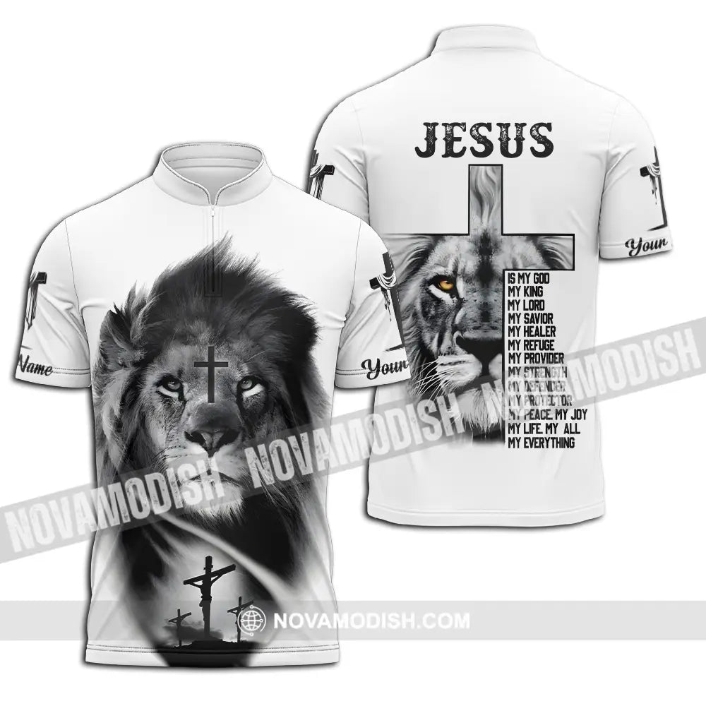 Unisex Shirt - Custom Name Jesus Light Shirt Jesus Is My God Zipper Polo Shirt / S T-shirt