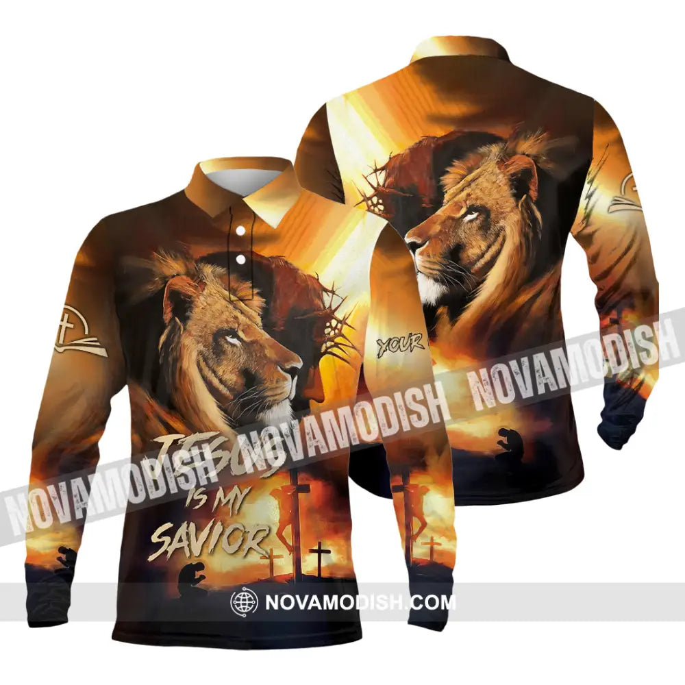 Unisex Shirt - Custom Name Jesus Shirt My Lion Savior Long Sleeve Polo / S T-shirt