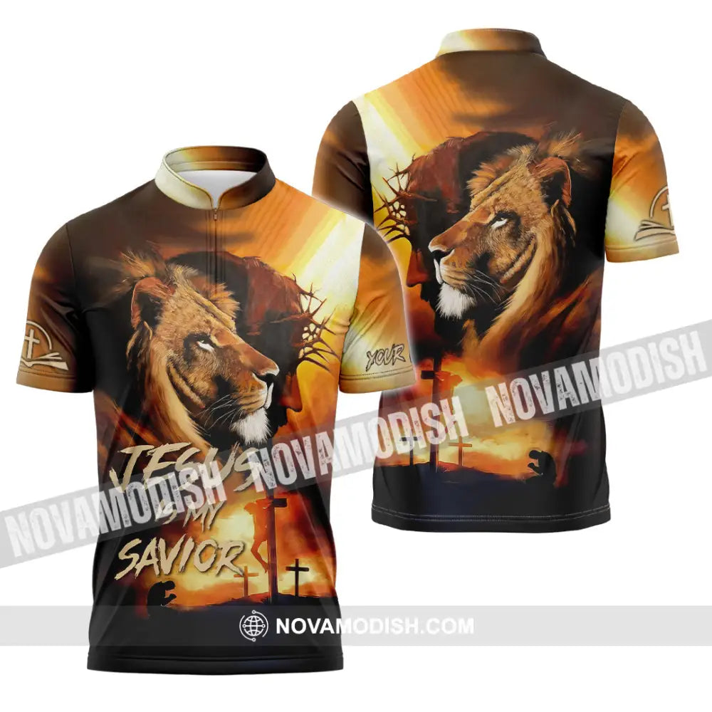 Unisex Shirt - Custom Name Jesus Shirt My Lion Savior Zipper Polo Shirt / S T-shirt