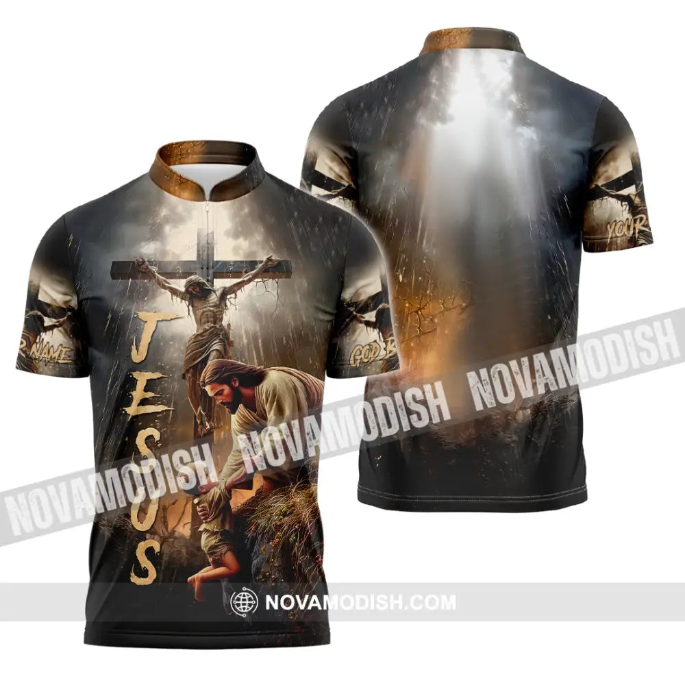 Unisex Shirt - Custom Name Jesus Saving Shirt Zipper Polo Shirt / S T-shirt