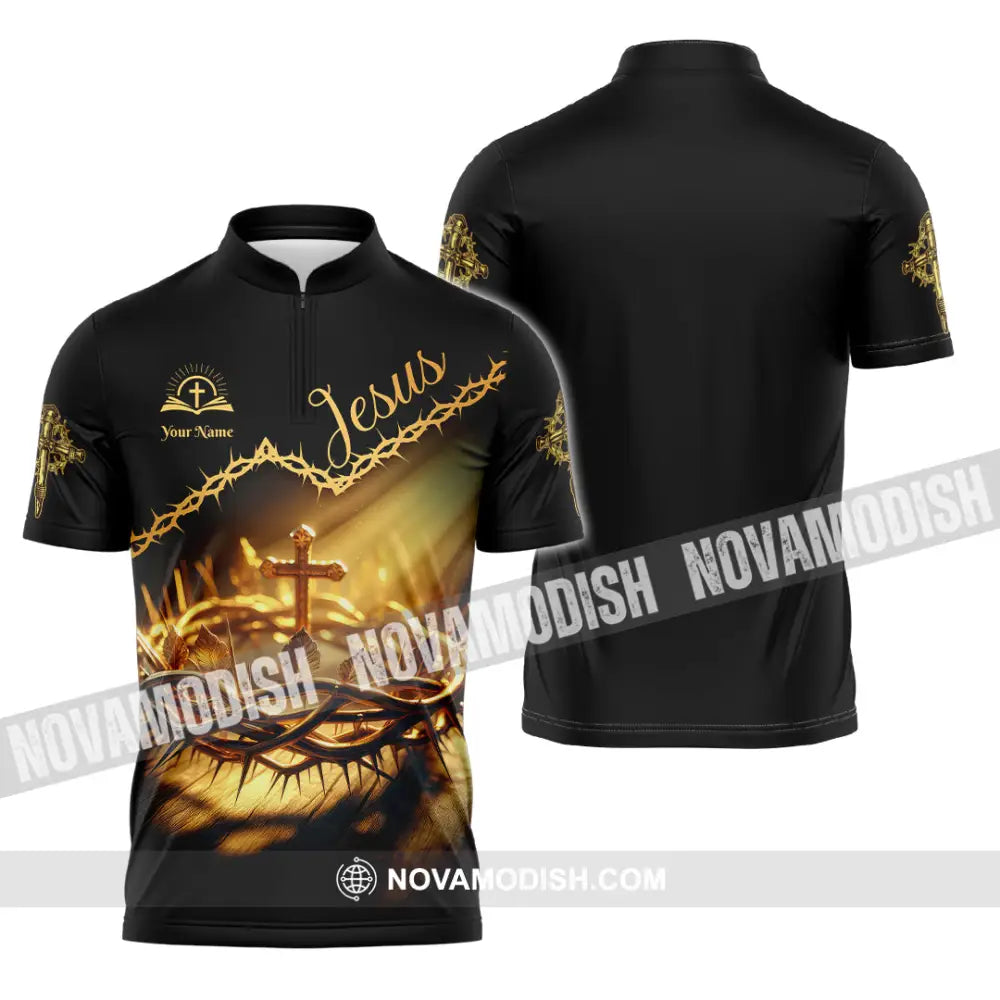 Unisex Shirt - Custom Name Jesus Thorny Branch Shirt Zipper Polo Shirt / S T-shirt