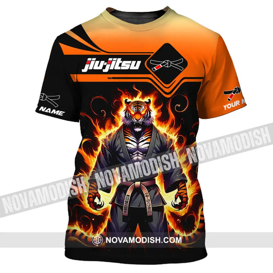 Unisex Shirt - Custom Name Jiu Jitsu Fire Tiger Shirt T-Shirt / S T-shirt