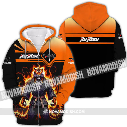Unisex Shirt - Custom Name Jiu Jitsu Fire Tiger Shirt Zipper Hoodie / S T-shirt