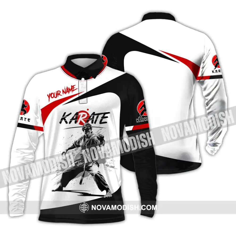 Unisex Shirt - Custom Name Karate Sport Shirt Fighter Long Sleeve Polo / S T-shirt
