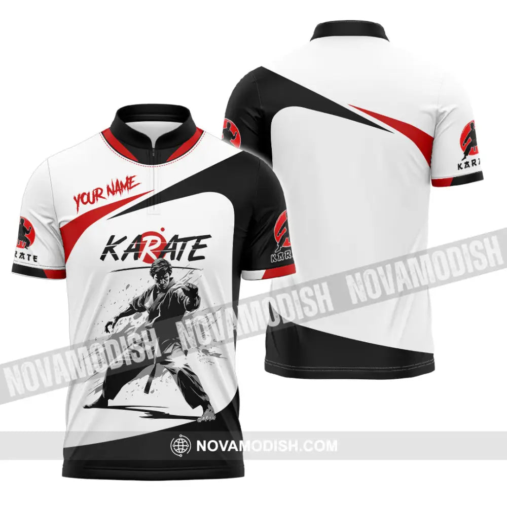 Unisex Shirt - Custom Name Karate Sport Shirt Fighter Zipper Polo Shirt / S T-shirt
