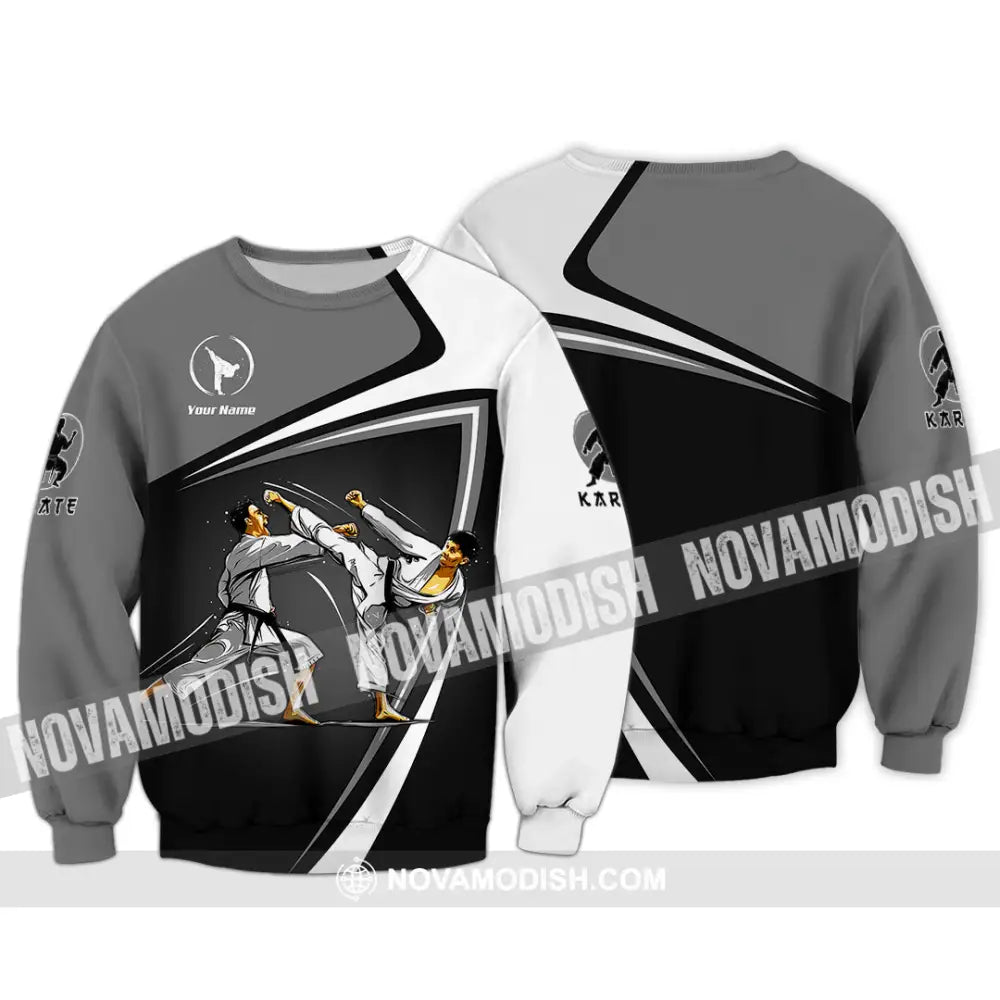 Unisex Shirt - Custom Name Karate Sport Shirt Grey Fighter Long Sleeve / S T-shirt