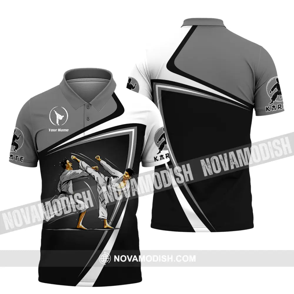 Unisex Shirt - Custom Name Karate Sport Shirt Grey Fighter Polo Shirt / S T-shirt