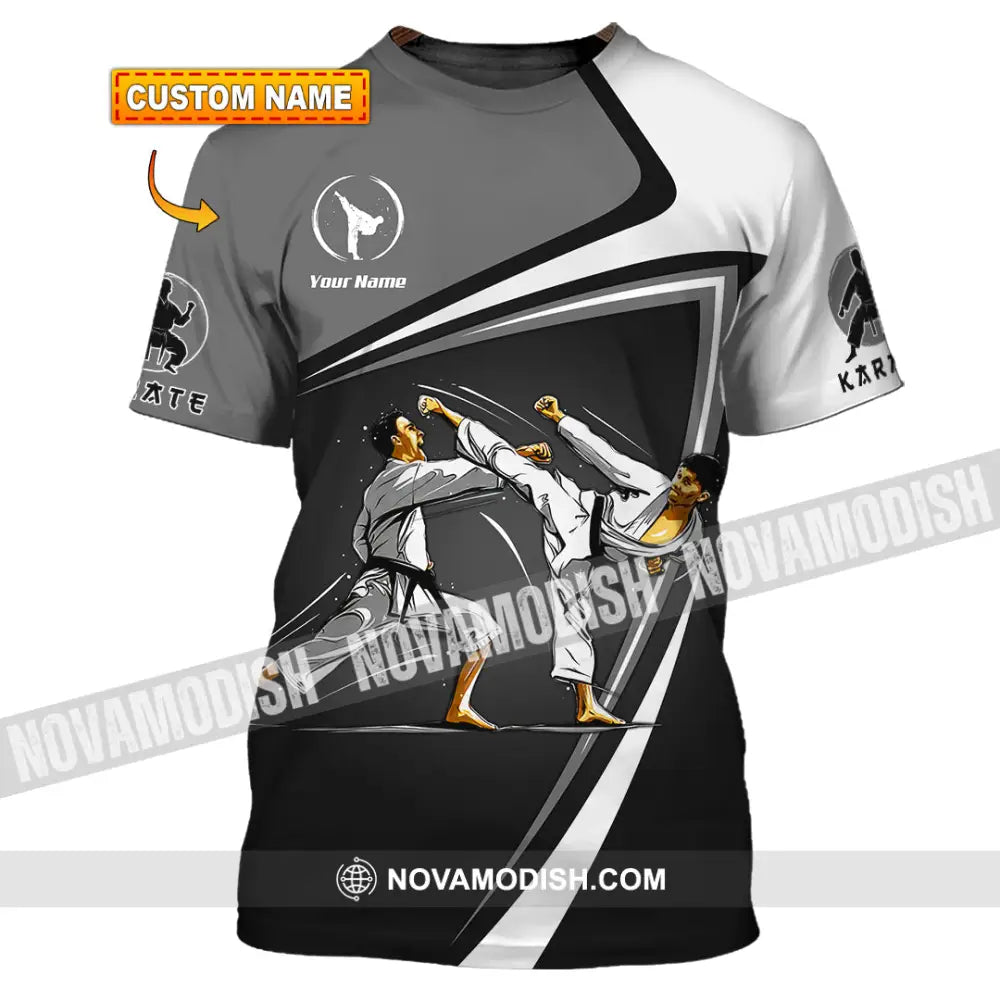 Unisex Shirt - Custom Name Karate Sport Shirt Grey Fighter T-shirt