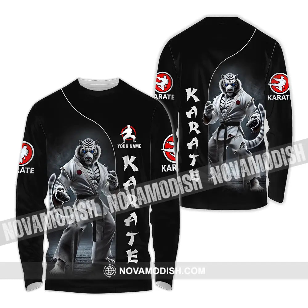 Unisex Shirt - Custom Name Karate Shirt White Tiger Long Sleeve Shirt / S T-shirt