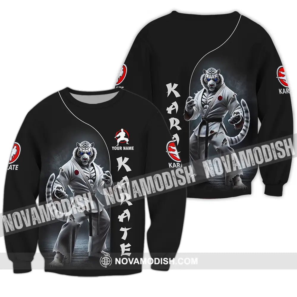 Unisex Shirt - Custom Name Karate Shirt White Tiger Long Sleeve / S T-shirt