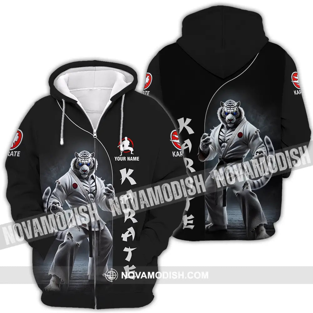 Unisex Shirt - Custom Name Karate Shirt White Tiger Zipper Hoodie / S T-shirt