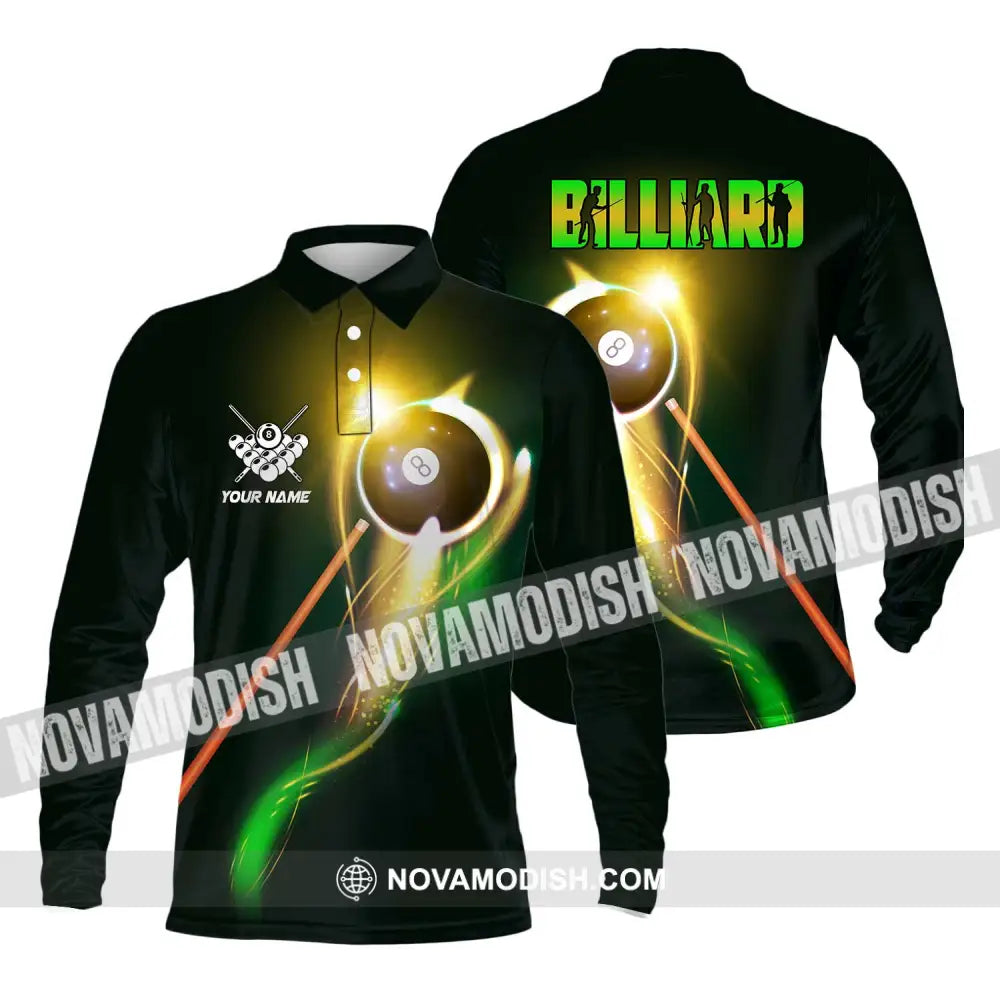 Unisex Shirt - Custom Name Light Billiard Player Shirt Long Sleeve Polo / S T-shirt
