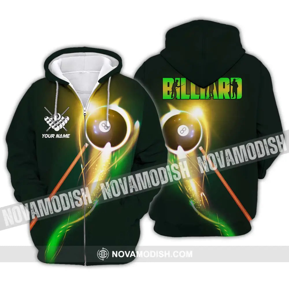 Unisex Shirt - Custom Name Light Billiard Player Shirt Zipper Hoodie / S T-shirt