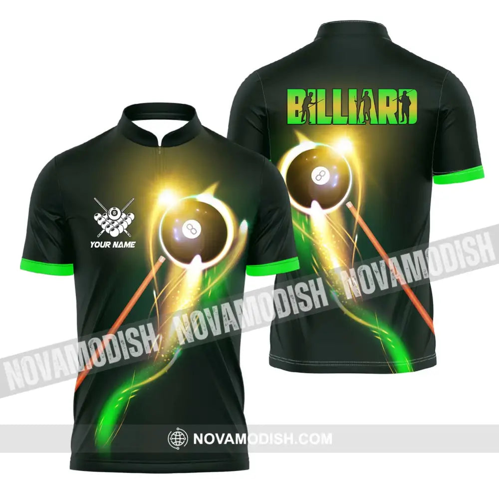Unisex Shirt - Custom Name Light Billiard Player Shirt Zipper Polo Shirt / S T-shirt