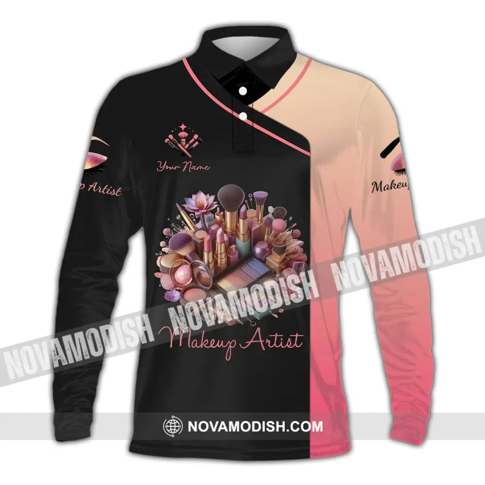 Unisex Shirt - Custom Name Makeup Artist Long Sleeve Polo / S T-Shirt