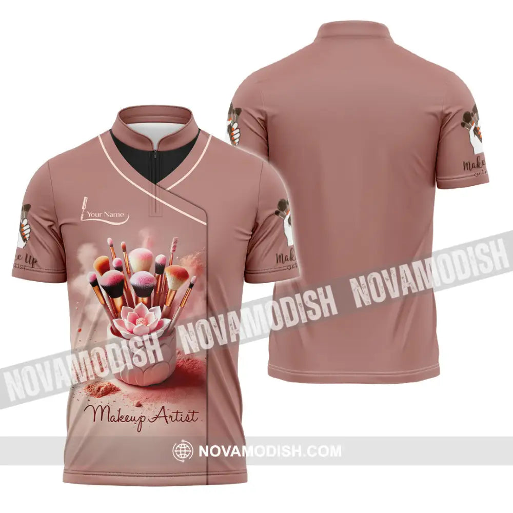 Unisex Shirt Custom Name Makeup Artist Polo Long Sleeve Zipper / S T-Shirt