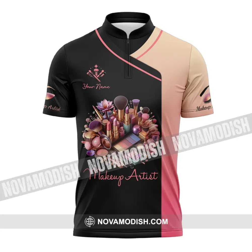 Unisex Shirt - Custom Name Makeup Artist Zipper Polo / S T-Shirt