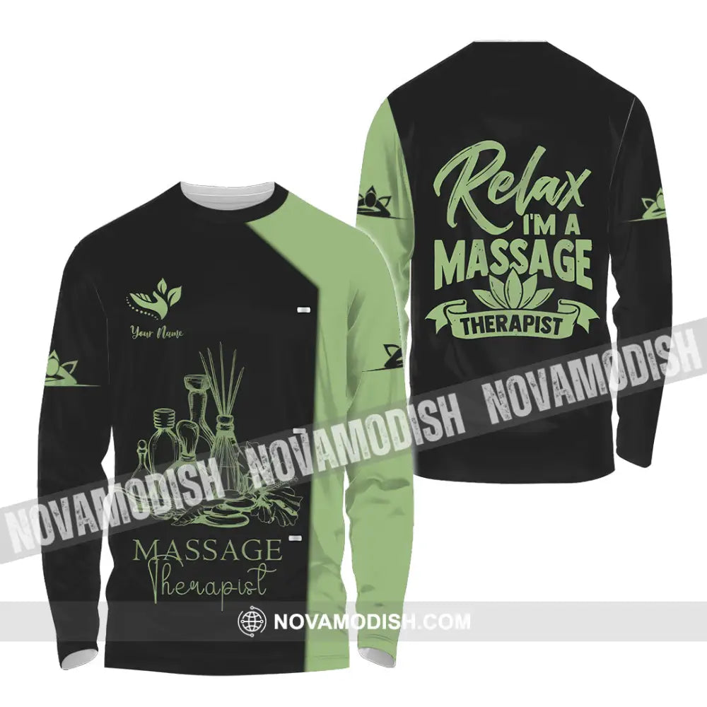 Unisex Shirt - Custom Name Massage Therapist Shirt Green Tea Long Sleeve Shirt / S T-shirt