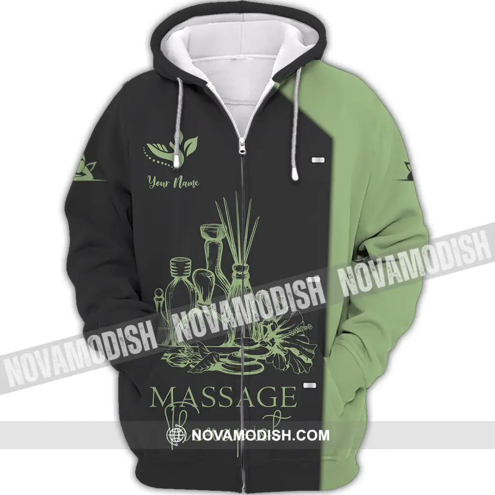 Unisex Shirt - Custom Name Massage Therapist Shirt Green Tea Zipper Hoodie / S T-shirt