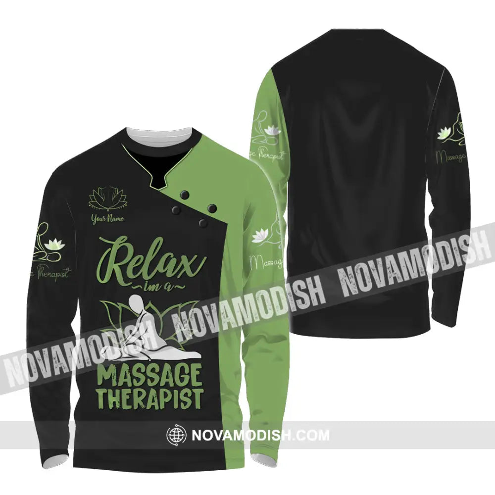 Unisex Shirt - Custom Name Massage Therapist Shirt Green Massage Tools Long Sleeve Shirt / S T-shirt