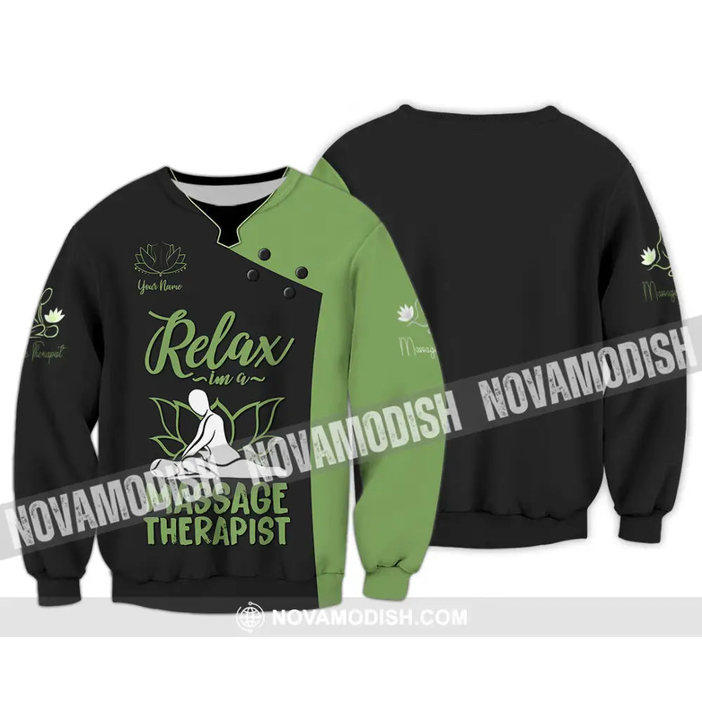 Unisex Shirt - Custom Name Massage Therapist Shirt Green Massage Tools Long Sleeve / S T-shirt