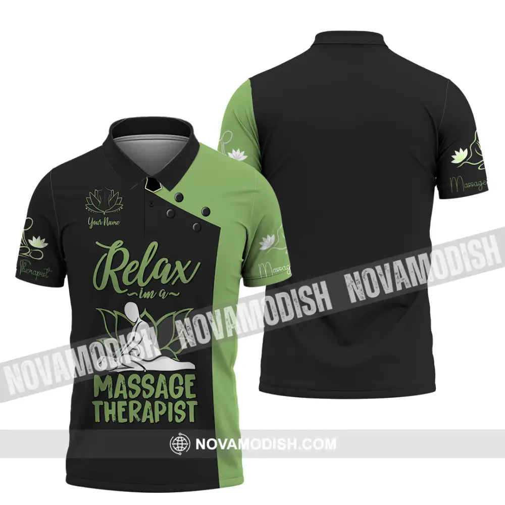 Unisex Shirt - Custom Name Massage Therapist Shirt Green Massage Tools Polo Shirt / S T-shirt
