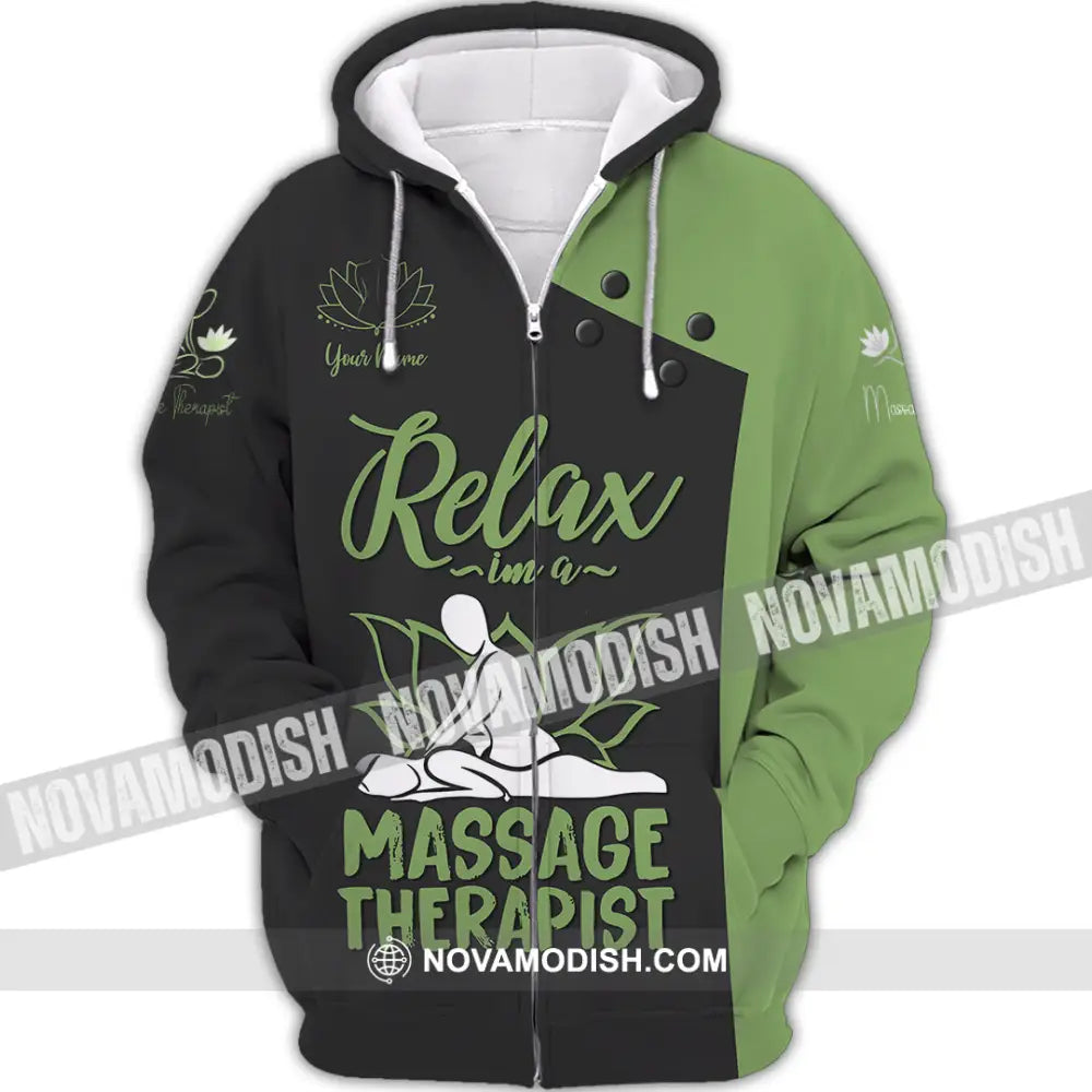 Unisex Shirt - Custom Name Massage Therapist Shirt Green Massage Tools Zipper Hoodie / S T-shirt